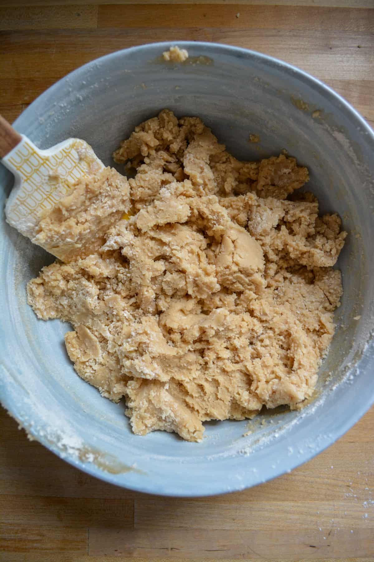 Dry ingredients added into the bowl to make the cookie dough.