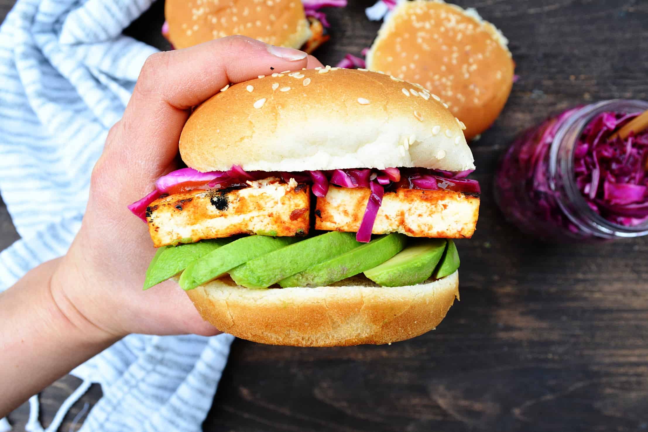 BBQ Tofu Sandwich with Tangy Red Cabbage Slaw
