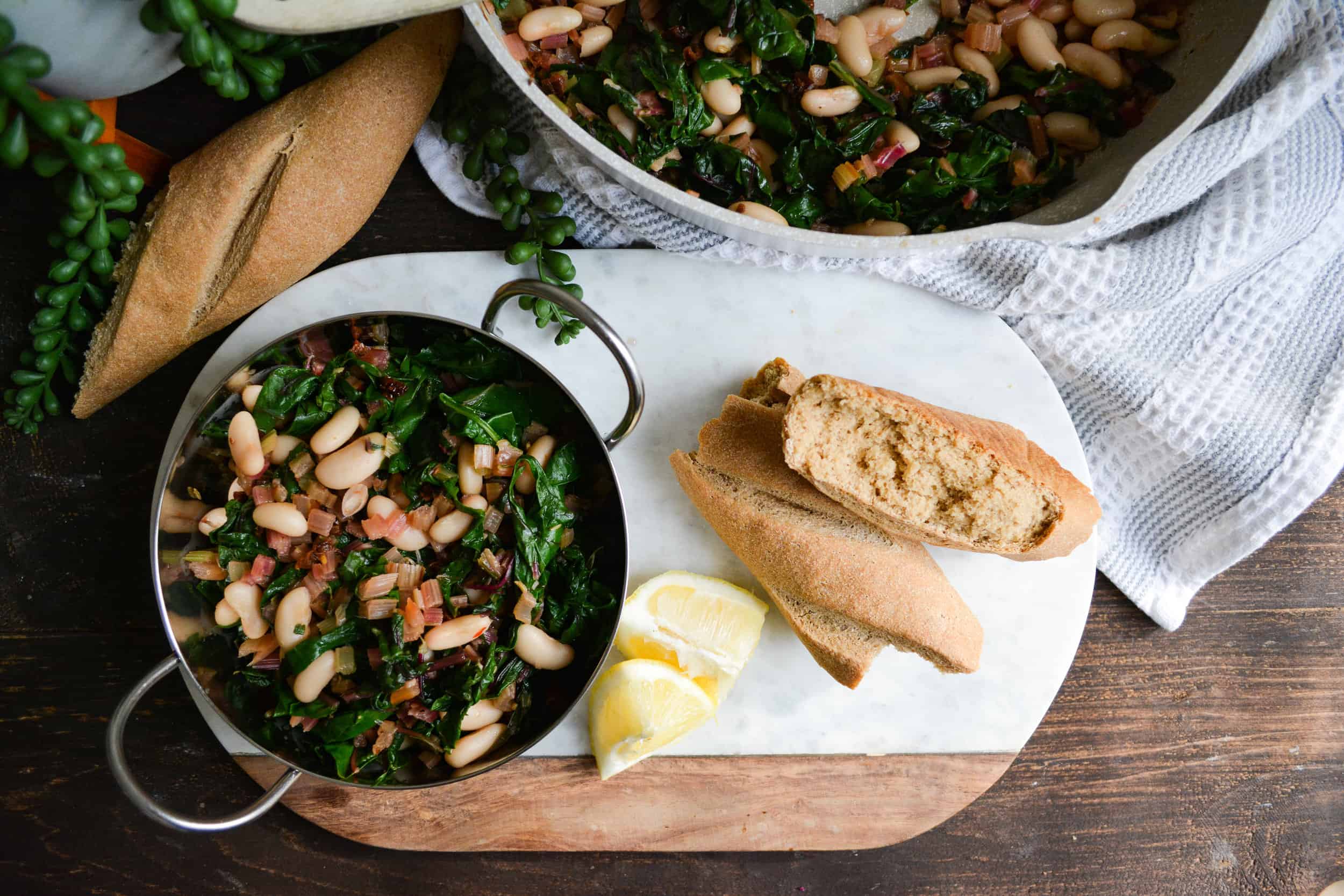 One Pan Meal: Garlicky Swiss Chard with White Beans