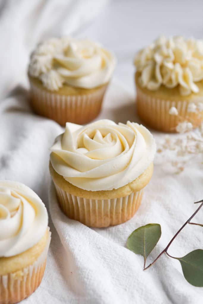 Cupcake frosted with vegan vanilla frosting