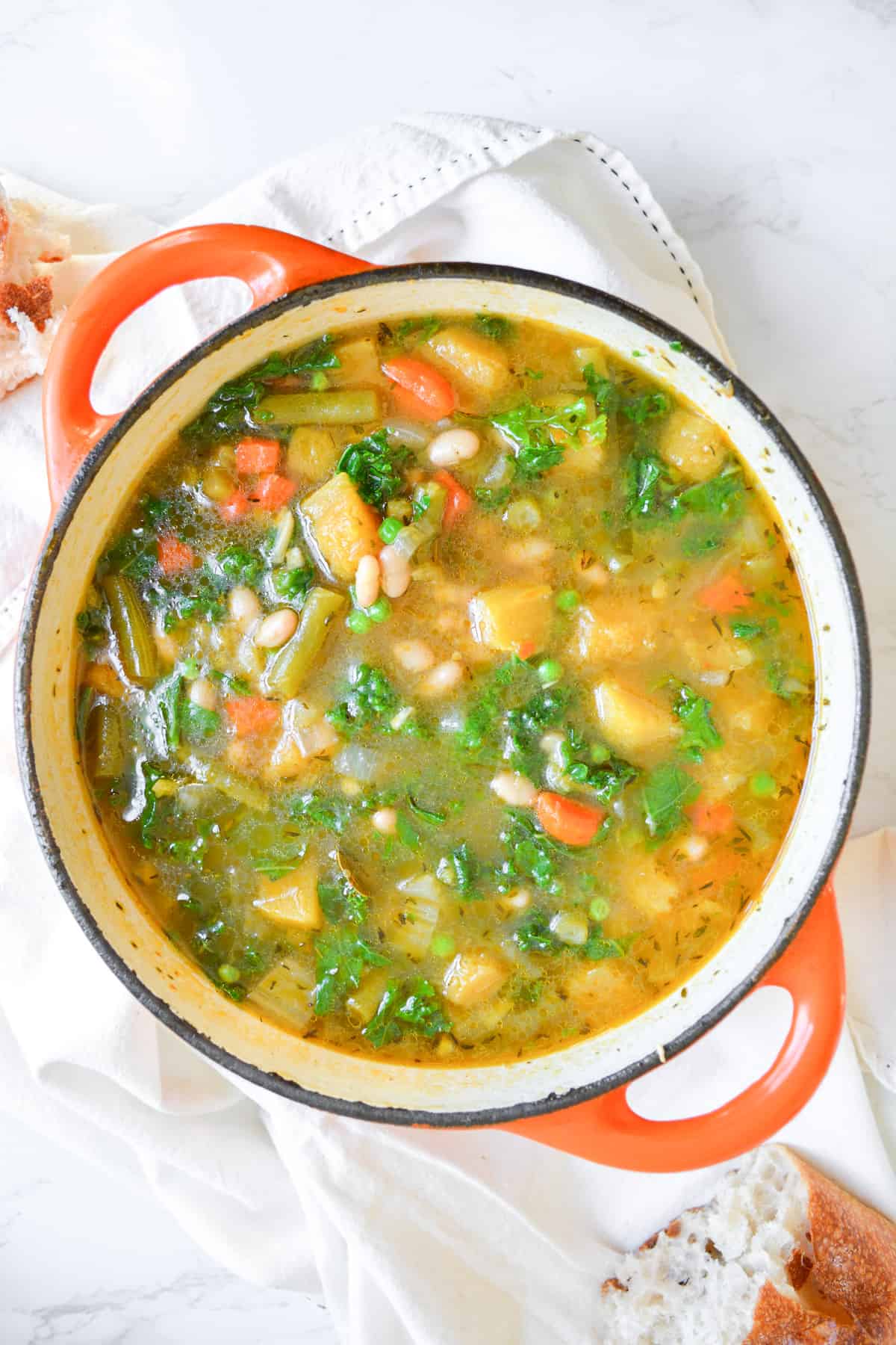 Vegan Acorn Squash and White Bean Stew in a pot