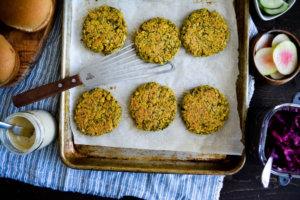 Falafel Burgers on Sheet Pan