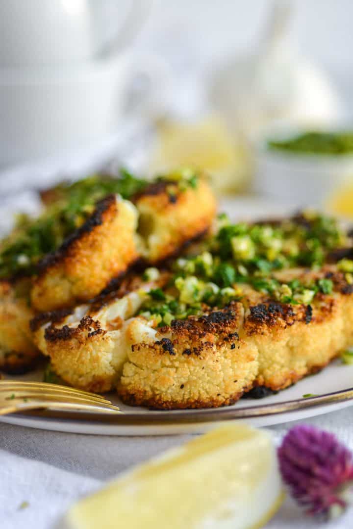 Vegan Roasted Cauliflower Steaks with Garlic Butter
