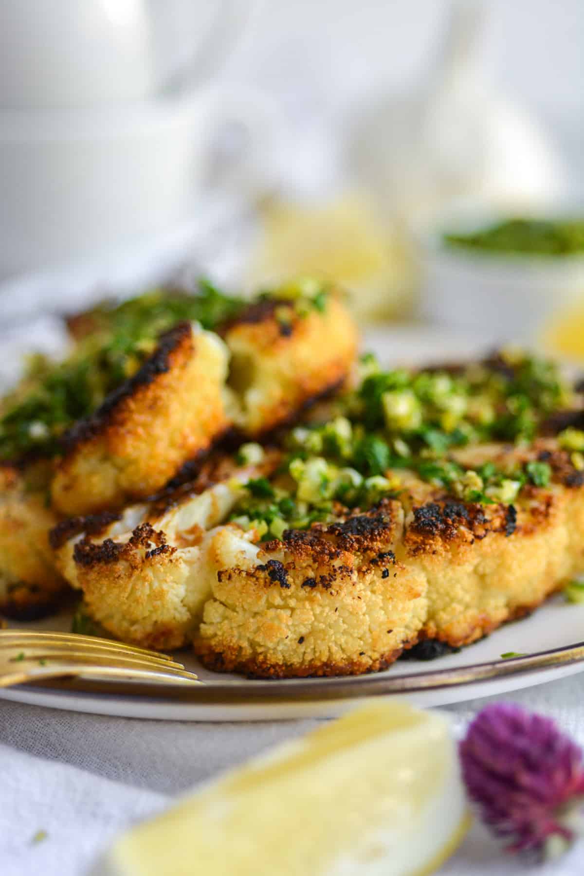 the side of the cauliflower steaks