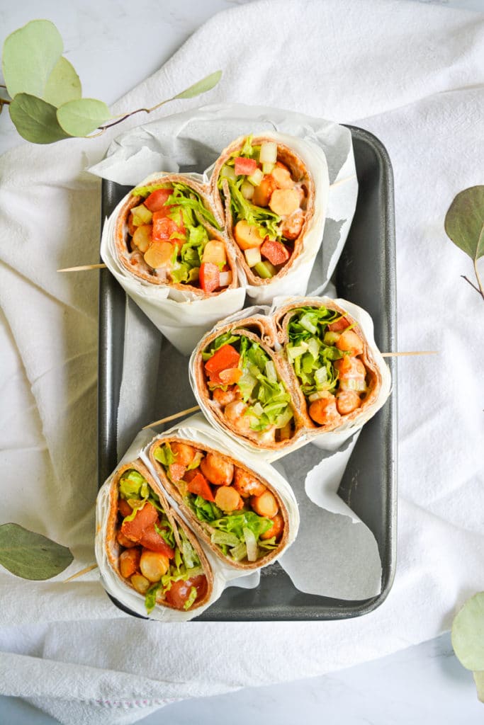 overhead shot of vegan wraps in a loaf pan