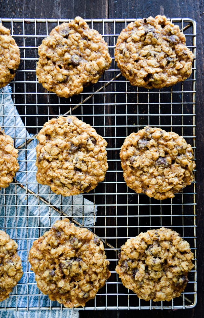 Gluten Free Oatmeal Chip Cookies on cooling rack
