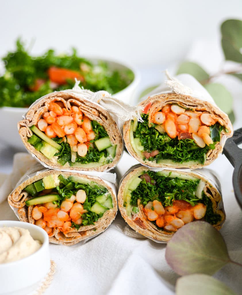 pita bread sandwiches filled with vegan white bean filling