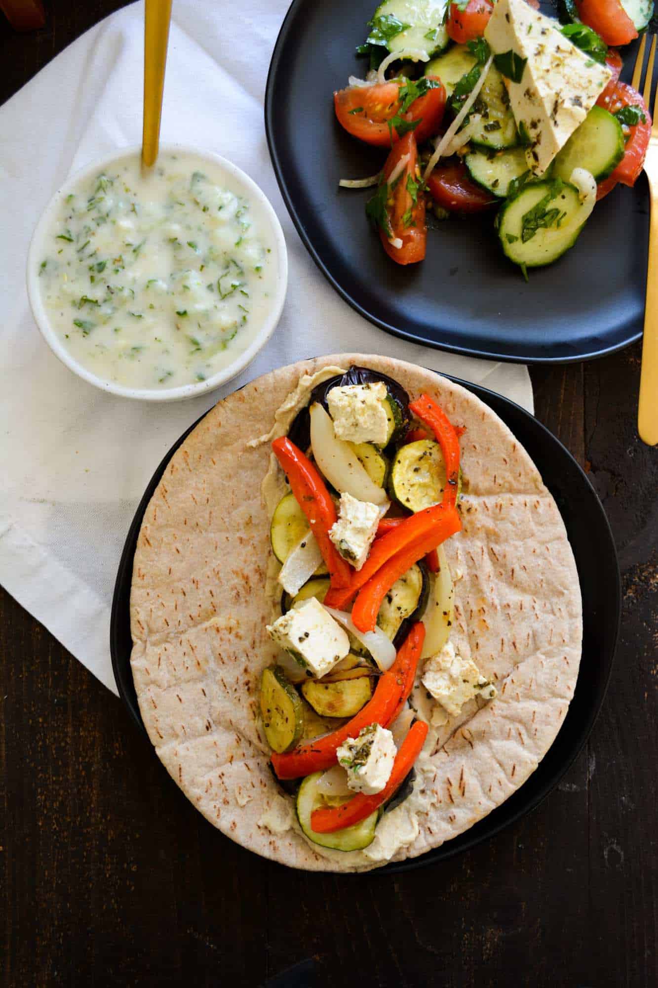 Roasted Veggie Gyros with Tzatziki Earthly Provisions