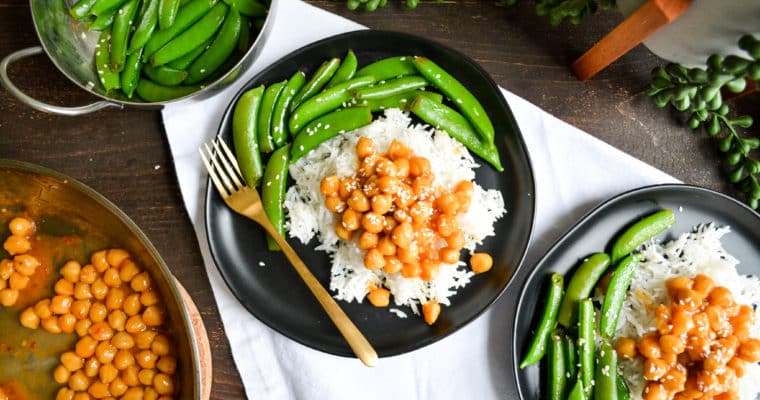 Sticky, Sweet + Spicy Chickpeas