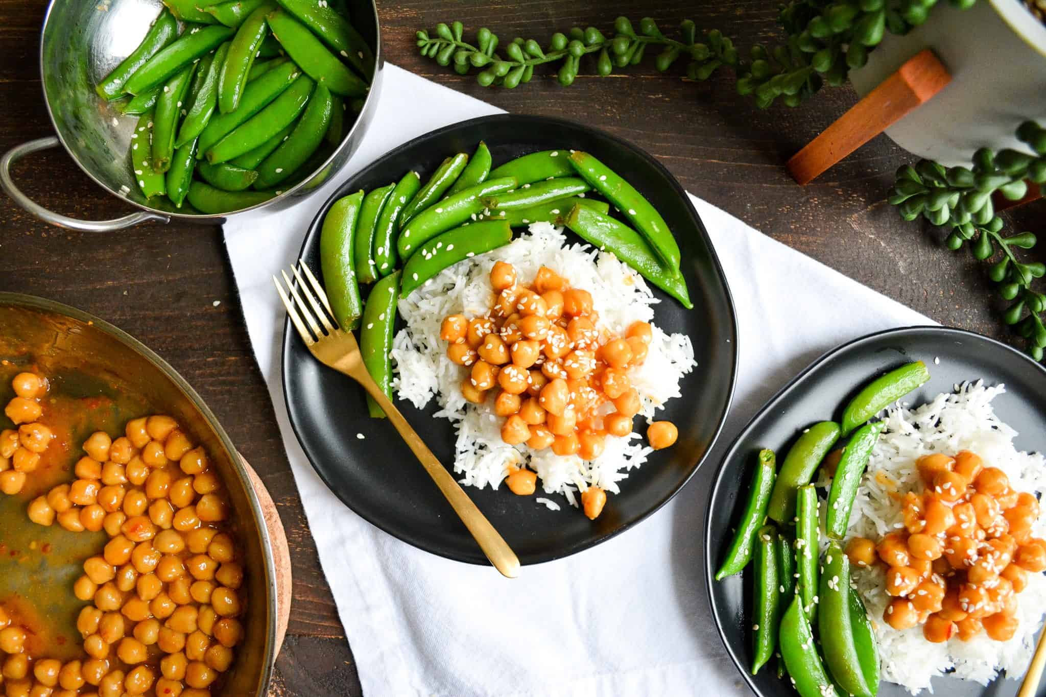 Sticky, Sweet + Spicy Chickpeas