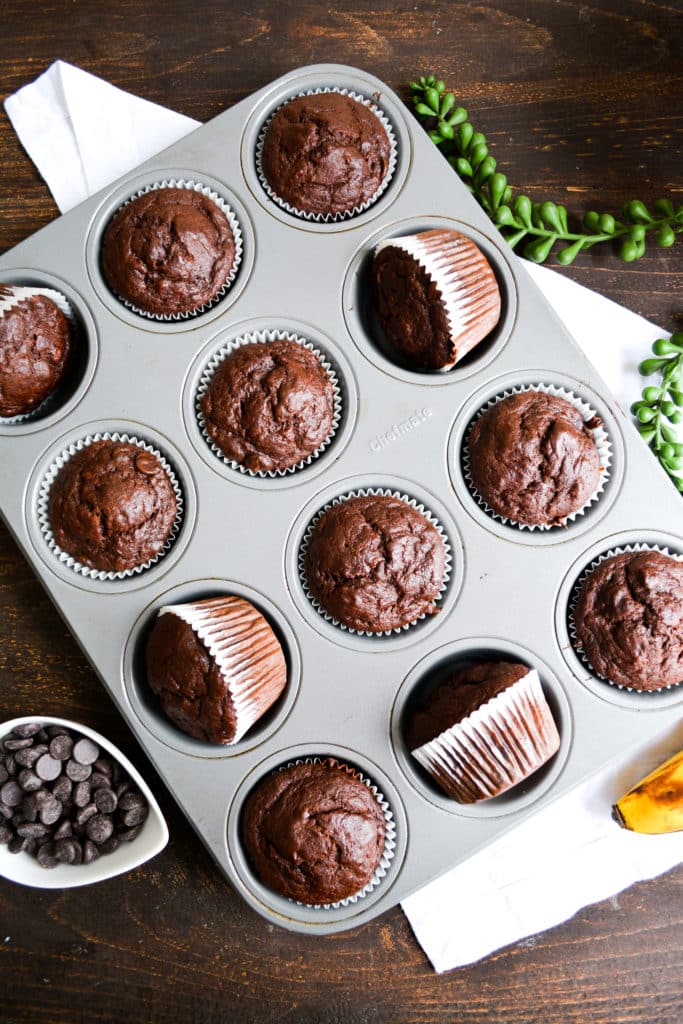 Baked Double Chocolate Banana Muffins