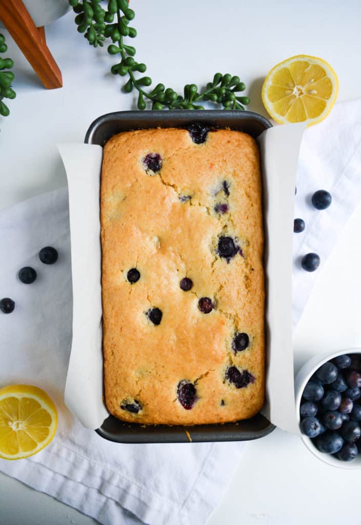 Baked Blueberry Loaf in pan
