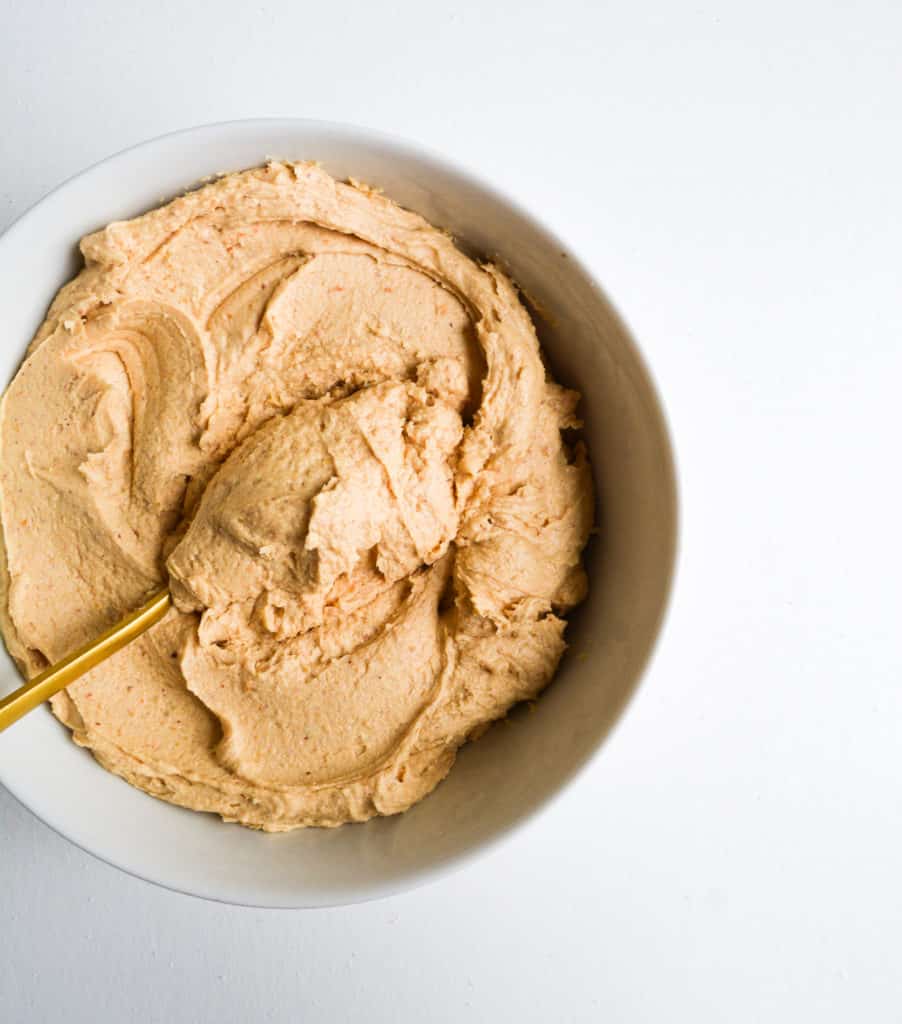 Close up of dairy free vegan peanut butter frosting
