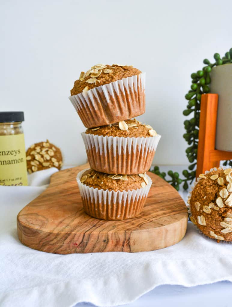 A stack of Gluten-Free Cinnamon Oat Muffins
