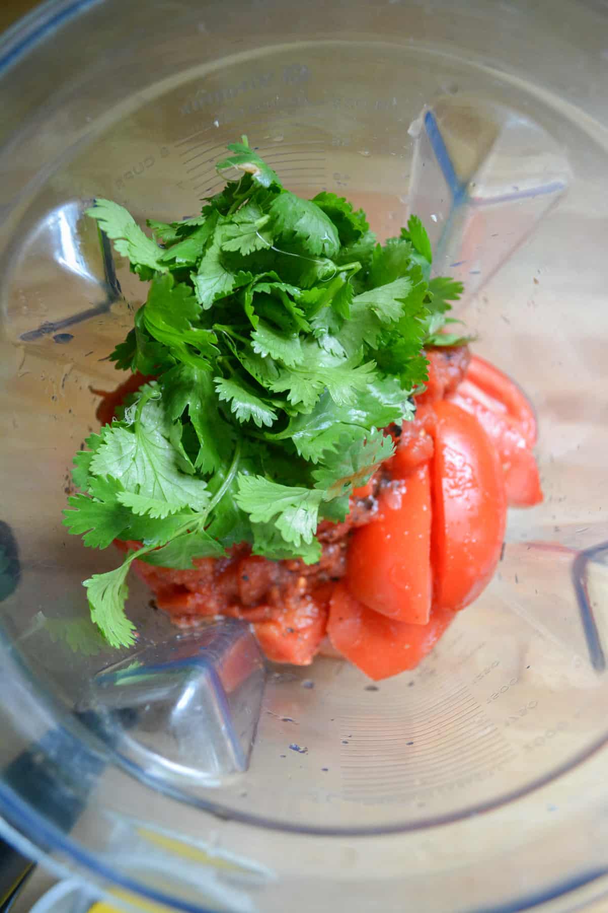 Cilantro added into the blender