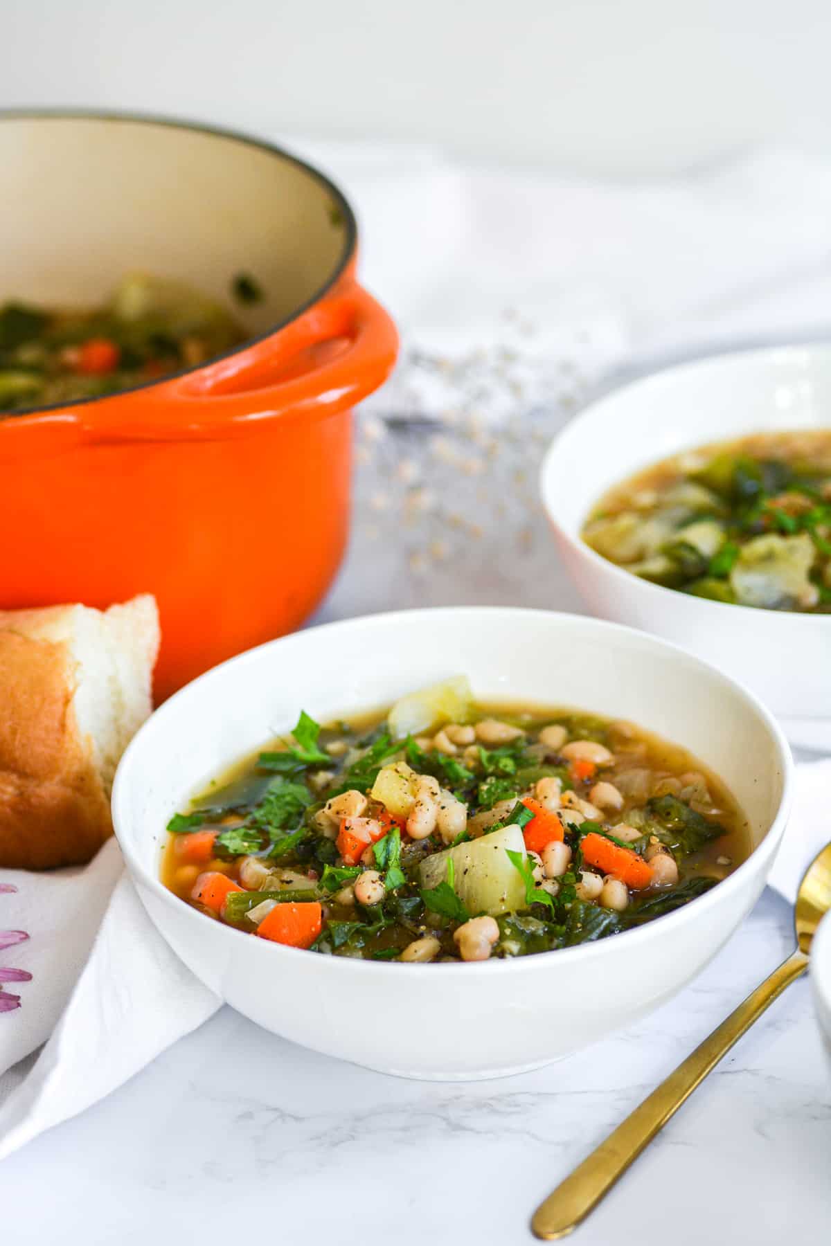 Vegan Bean Soup in white bowls