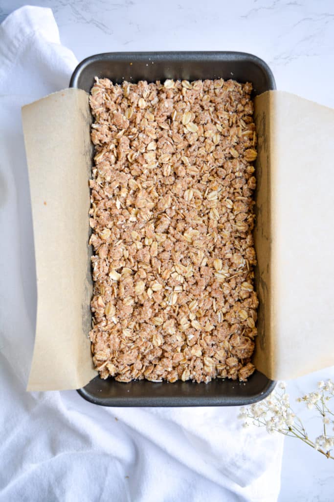 Batter in Loaf pan with streusel