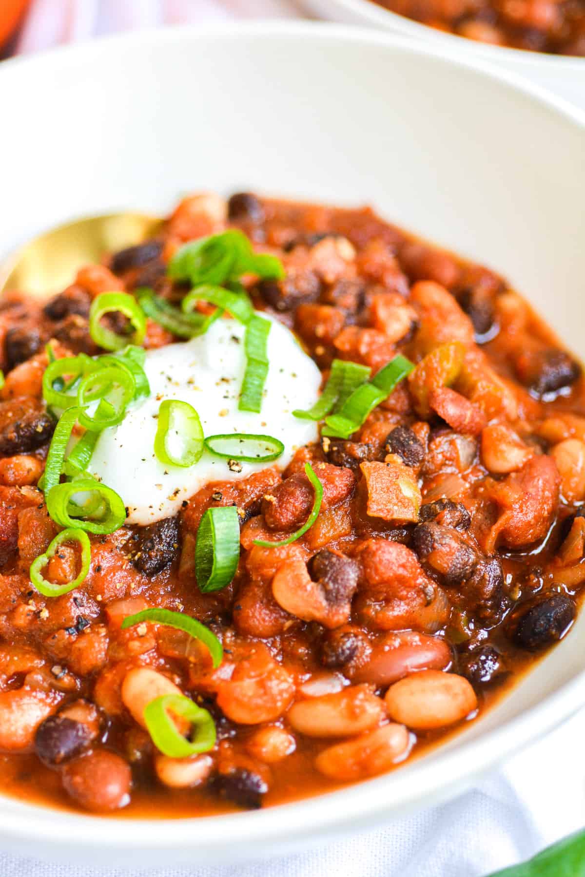 close up of the ultimate easy vegan bean chili
