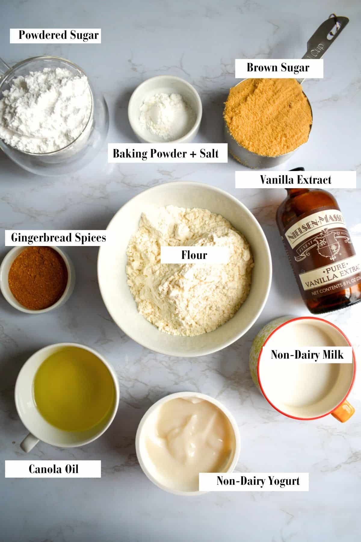 Overhead photo of ingredients needed to make the loaf.