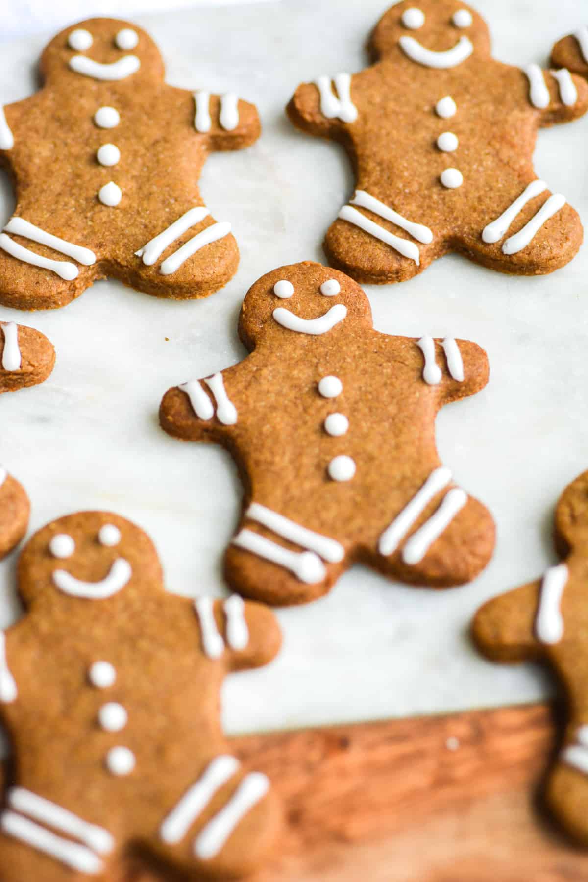 Close up of decorated Vegan Gingerbread Cookies