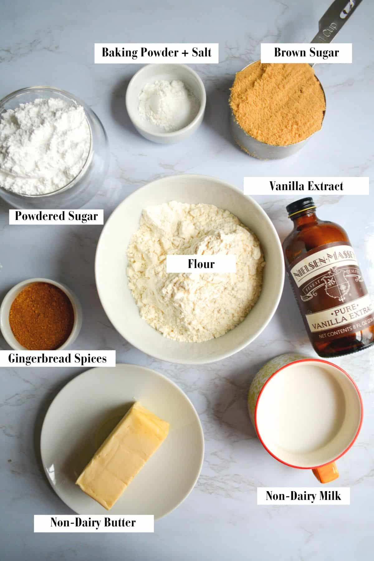 Overhead photo of ingredients needed to make these cupcakes.