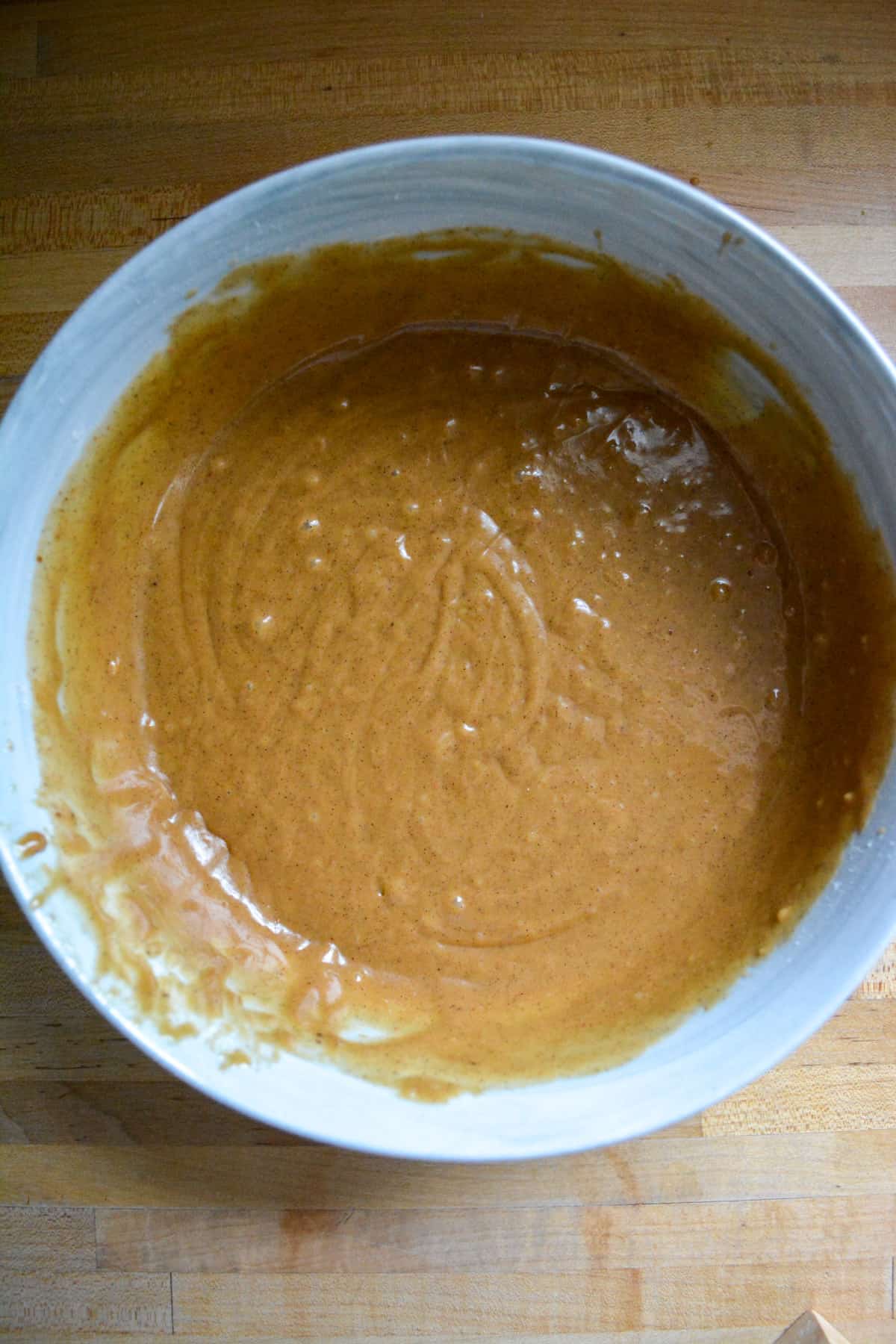 Vegan Gingerbread Cupcake batter in a mixing bowl.