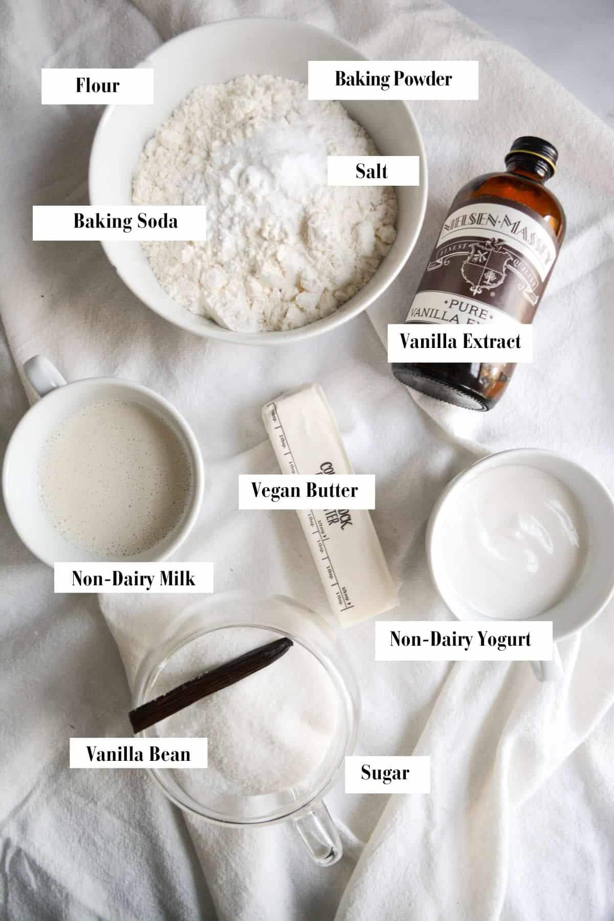 Overhead photo of ingredients to make the pound cake.
