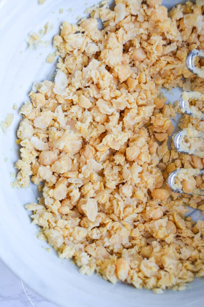 Mashed chickpeas in a bowl