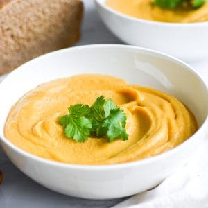 Bowl of soup garnished with cilantro