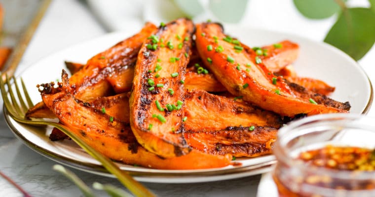 Roasted Sweet Potato Wedges with Hot Honey Butter