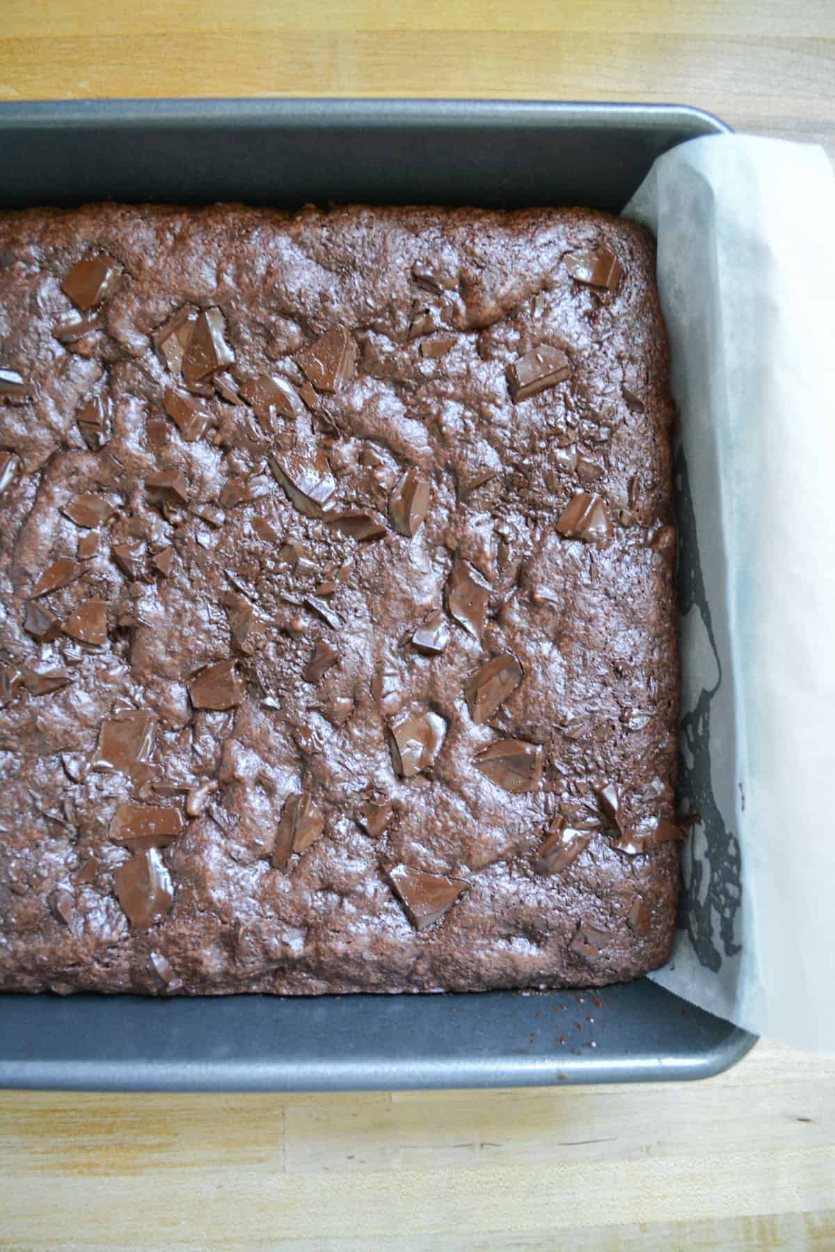 baked brownies in a square pan.