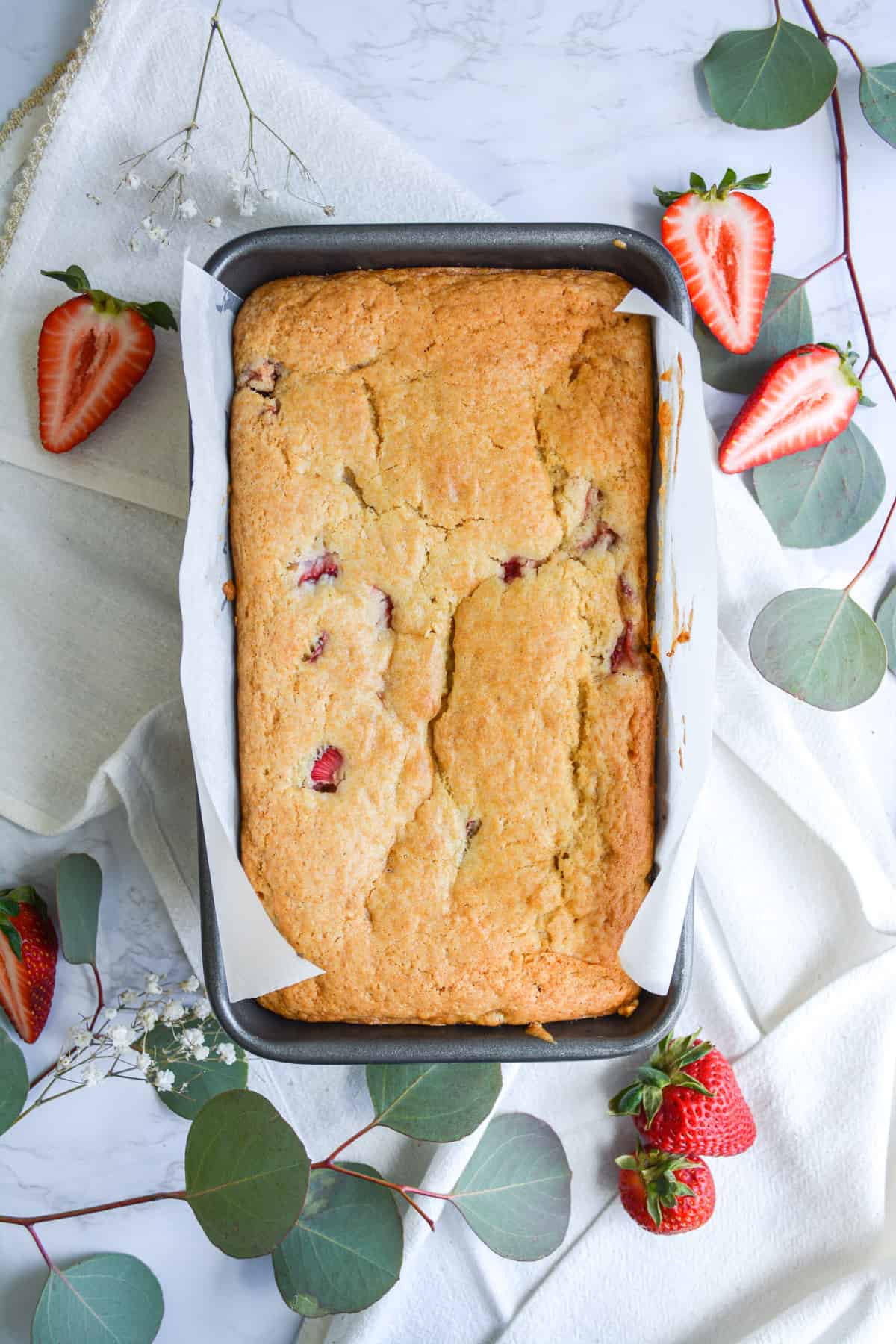Strawberry bread in a loaf pan