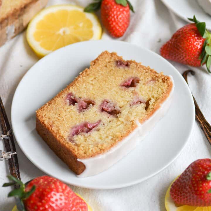 Easy Vegan Strawberry Pound Cake with Lemon Glaze - Earthly Provisions