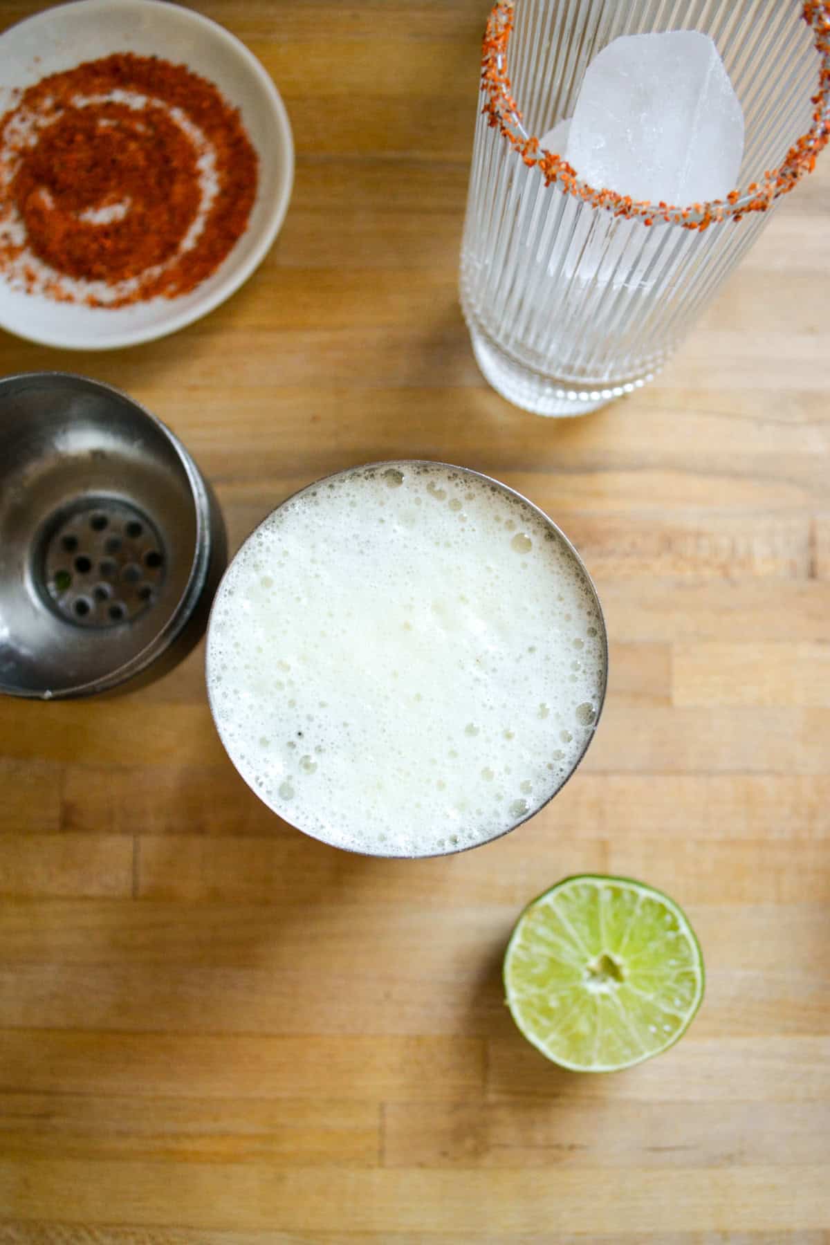 Margarita shaken up in a cocktail shaker.