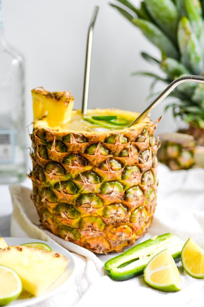 A pineapple filled with margarita