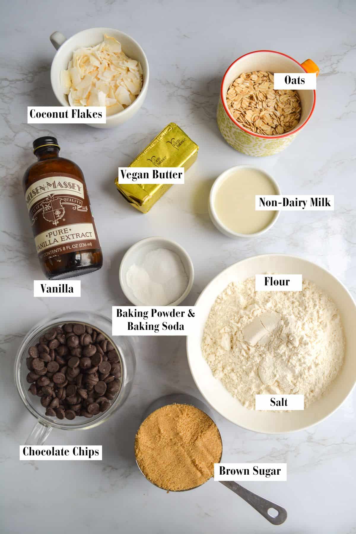 Ingredients for making this vegan cookie recipe.