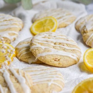 Lemon cookies on a white cloth