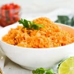 Veg Mexican rice in a white bowl