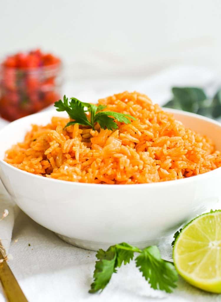 Veg Mexican rice in a white bowl