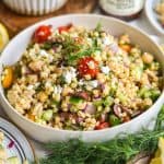Mediterranean Chickpea Couscous Salad in a bowl.