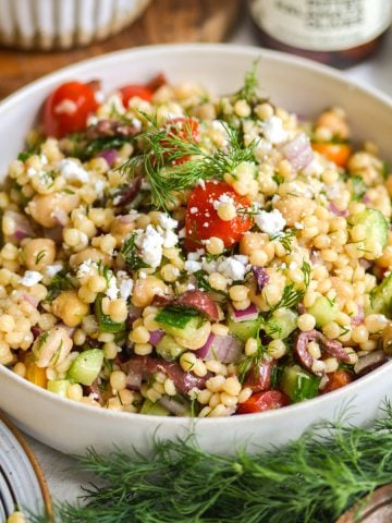 Mediterranean Chickpea Couscous Salad in a bowl.