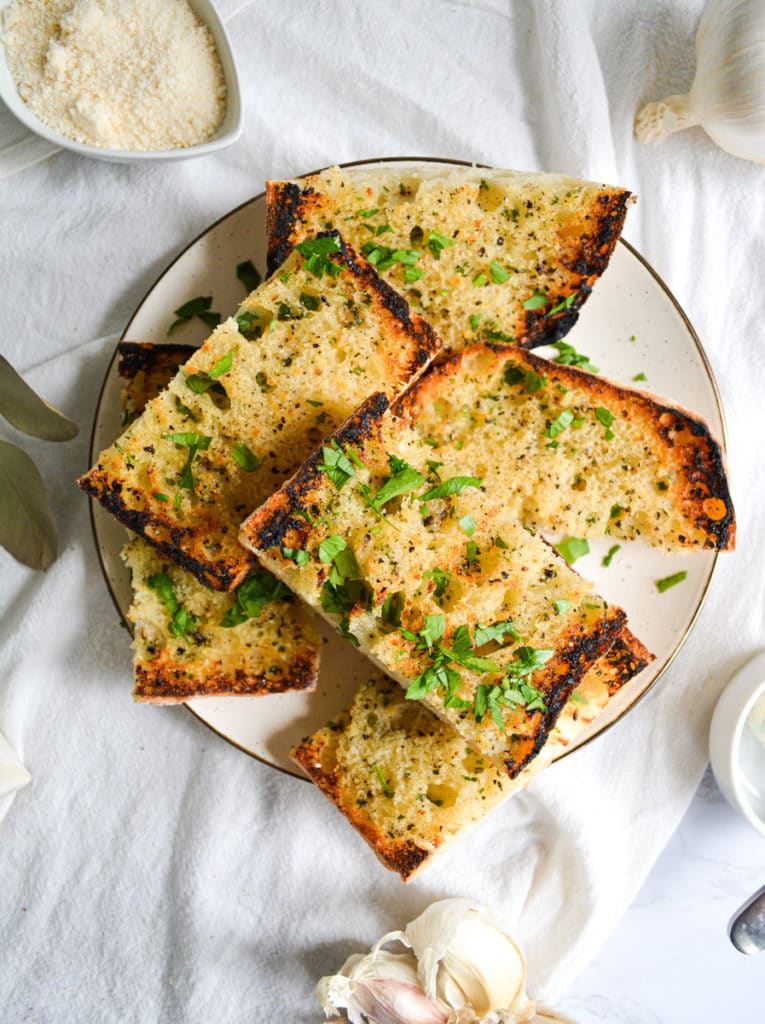 A plate full of dairy free Garlic Bread