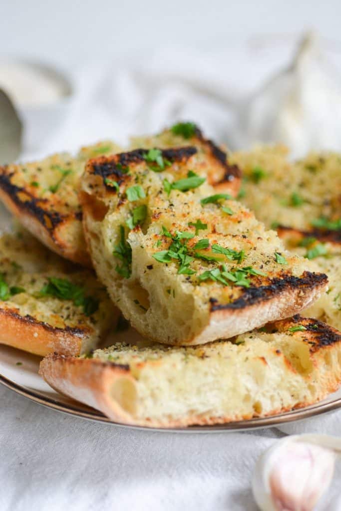close up portrait of vegan garlic bread