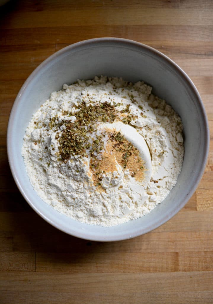 Flour and seasonings in a bowl