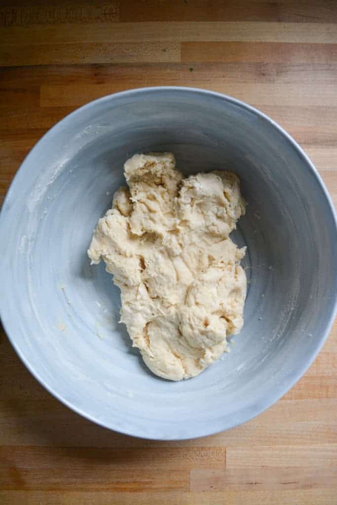 Garlic knot dough in the process of being mixed