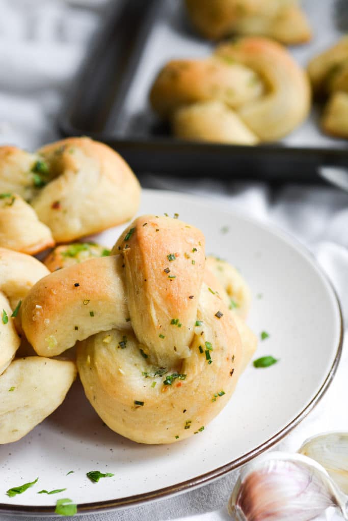 Close up of garlic knots on a plate