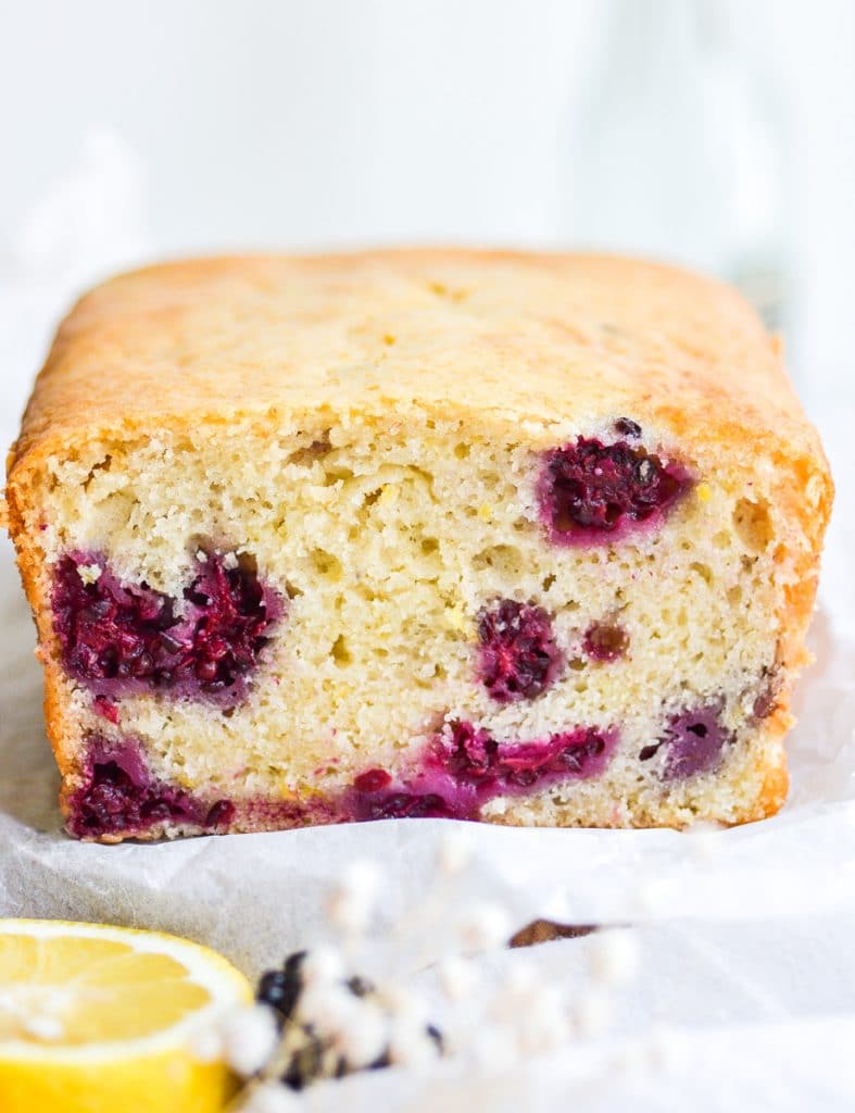 Straight on shot of the inside of the Blackberry Lemon Bread