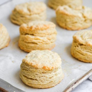 Vegan eggless buttermilk biscuits on a baking tray
