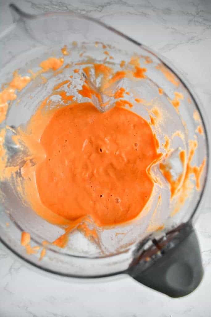 Vegan tomato cream sauce in a blender