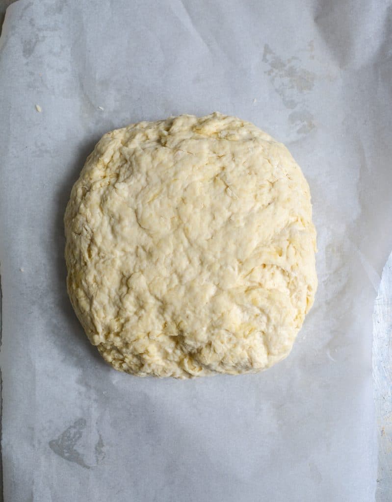 Unbaked shaped Irish Soda Bread loaf
